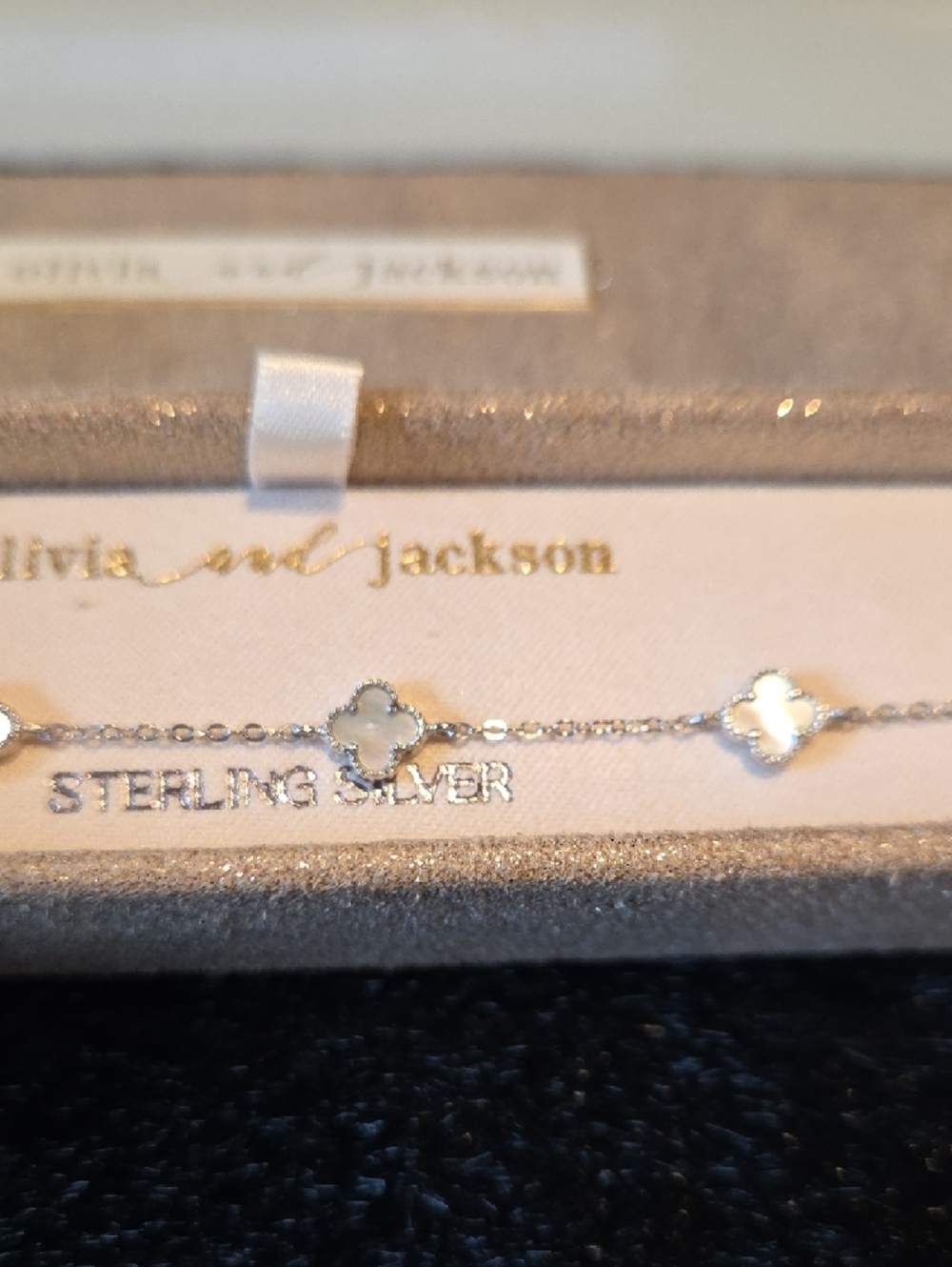 Olivia and Jackson Sterling Silver White Clover Station Bracelet - Picture 4 of 4